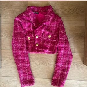 Stylish Pink plaid Jacket and skirt